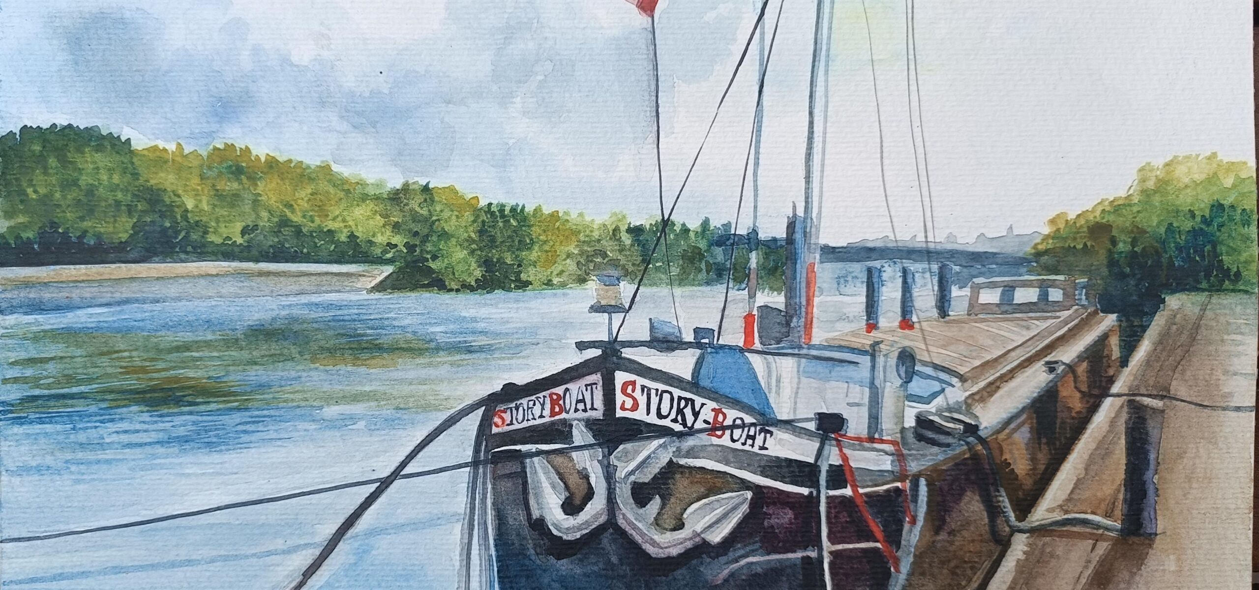 Le Story Boat, le bateau théâtre de Conflans Sainte Honorine (aquarelle)