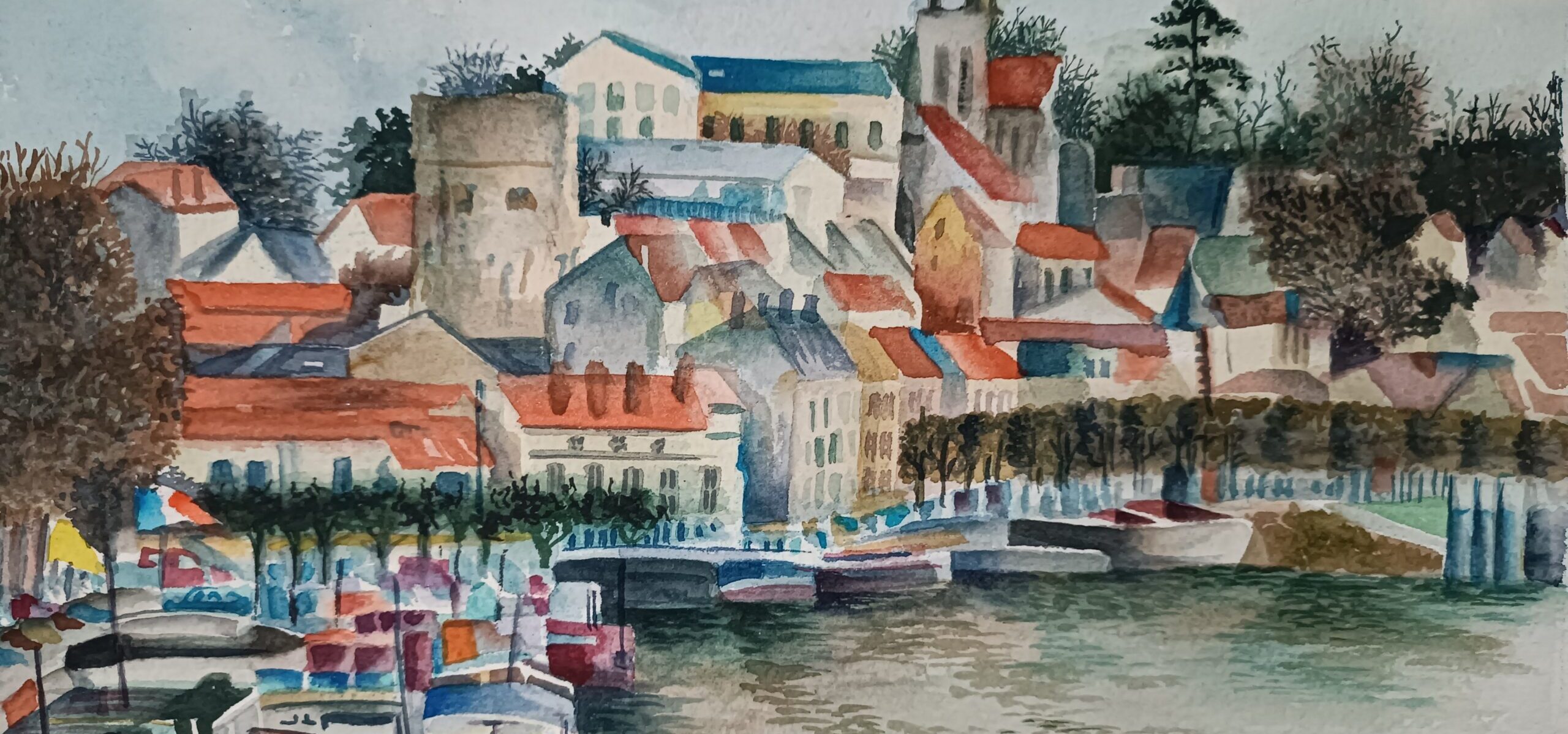 Vue de Conflans Sainte Honorine (aquarelle)