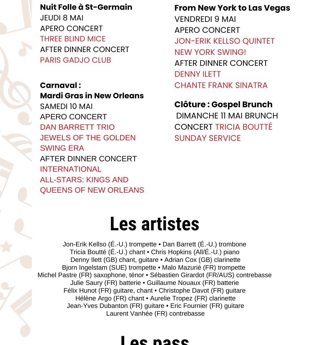 Le programme, les artistes et les pass