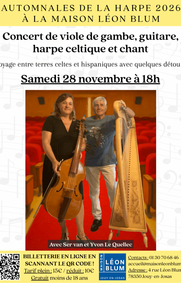 Concert de viole de gambe, guitare, harpe celtique et chant
